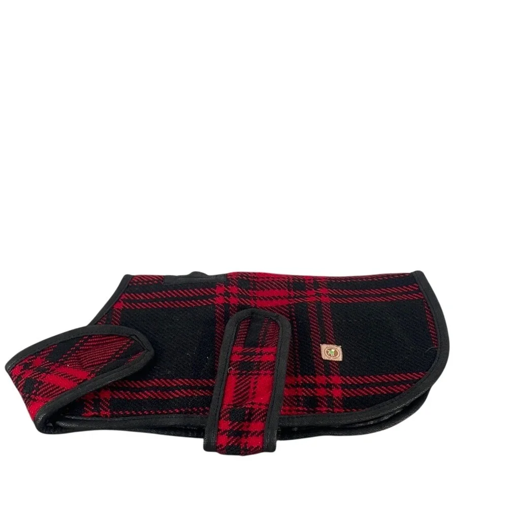 Chilly Dog Red Black Plaid Wool Dog Coat Jacket Faux Shearling Lined‎ Small